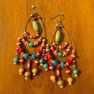 Colorful, wood bead earrings